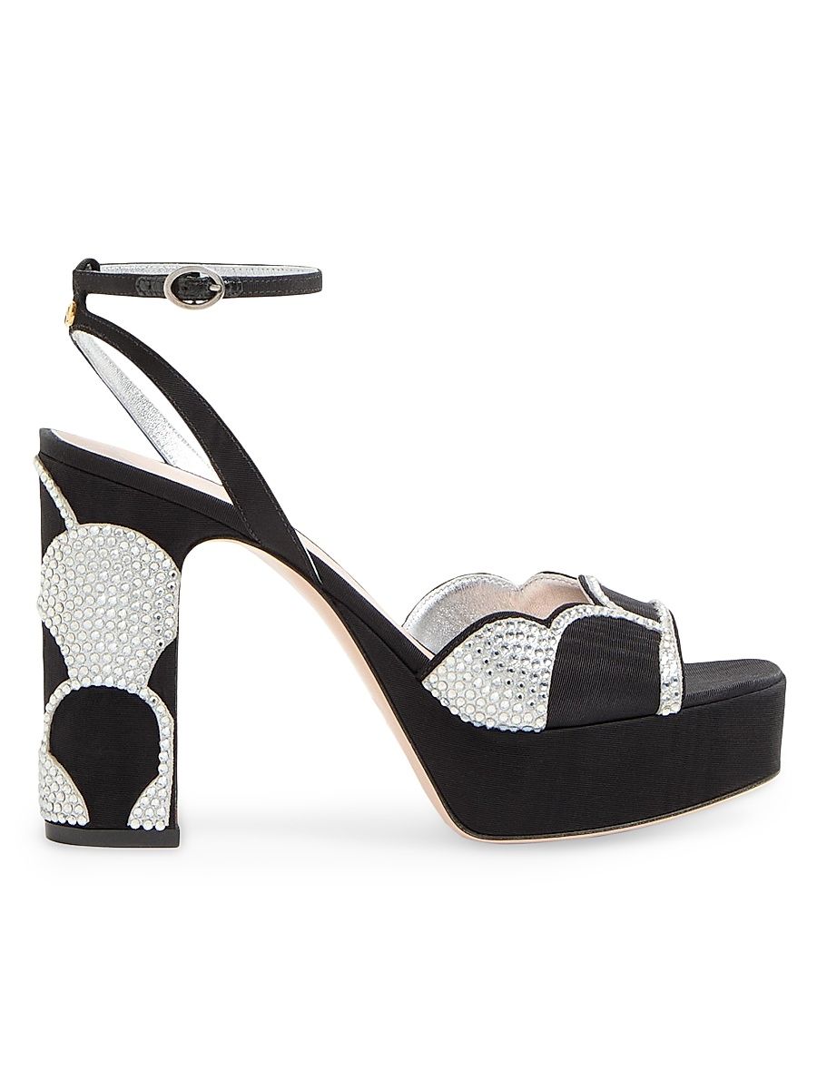 Women's Bowow Platform 115MM Sandals in Moiré Fabric - Black Silver - Size 8