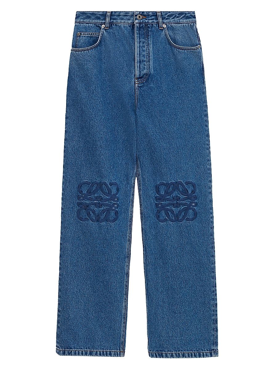 Men's Anagram-Embroidered Baggy Jeans - Jeans Blue - Size 38