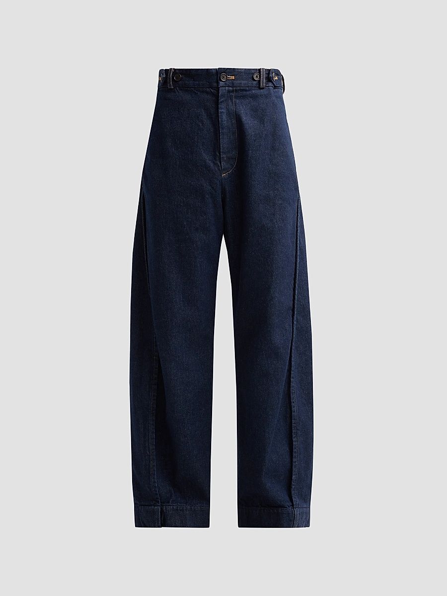 Men Empire Cotton Twill Barrel-Leg Jeans - Rinsed Indigo - Size 38