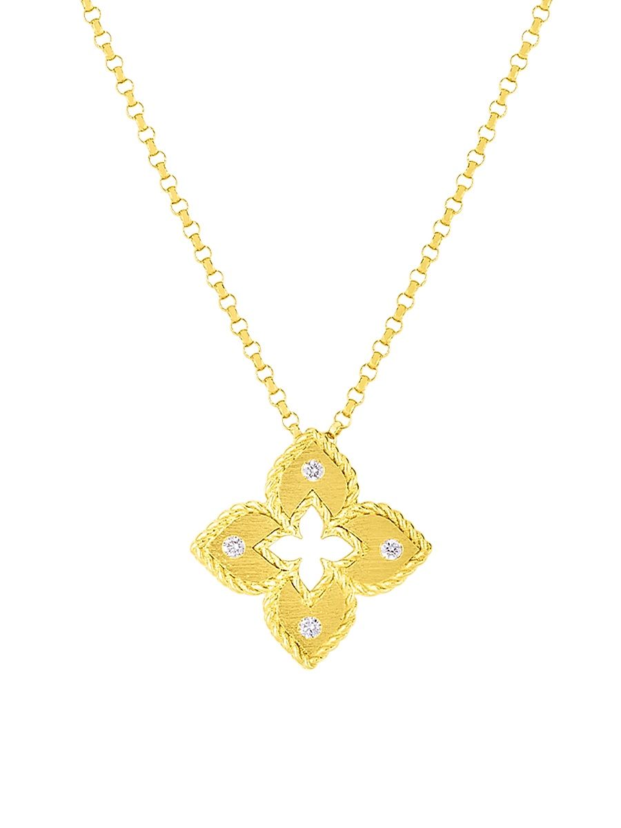 Women's Petite Venetian Extra-Small 18K Yellow Gold & Diamond Pendant Necklace - Yellow Gold