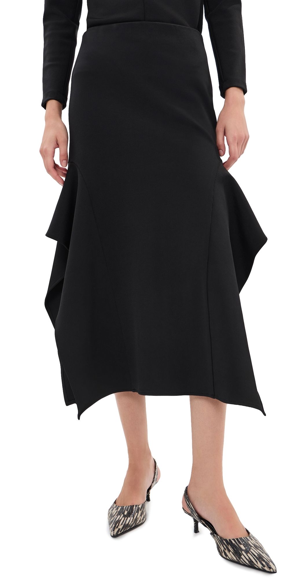 Tibi Luxe Crepe Knit Side Drape Skirt Black 6