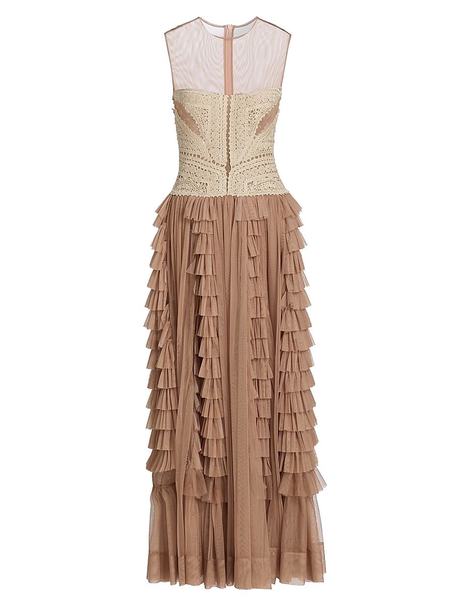 Women's Orla Crochet Tulle-Skirt Maxi Dress - Sandstone - Size Medium