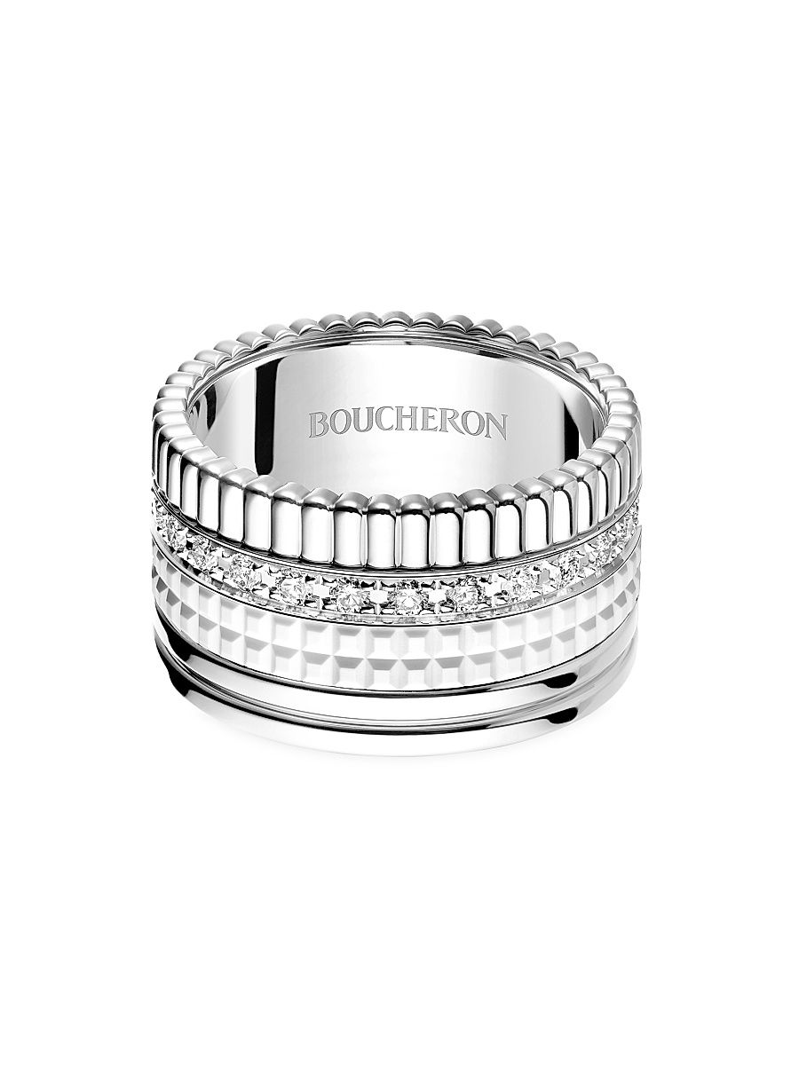 Women's Quatre White Edition 18K White Gold, HyCeram & 0.52 TCW Diamond Ring - White Gold - Size 6.25