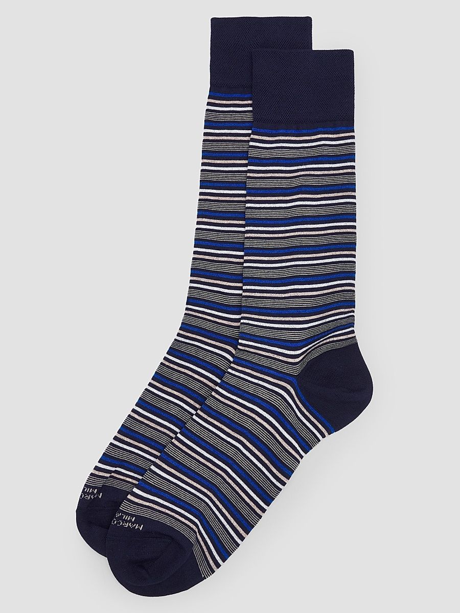 Men's Torino Striped Cotton-Nylon Socks - Navy