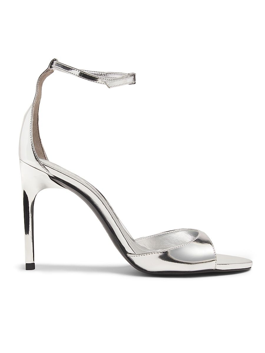 Women's Scarlett 100MM Metallic Leather Stiletto Sandals - Platina - Size 10.5