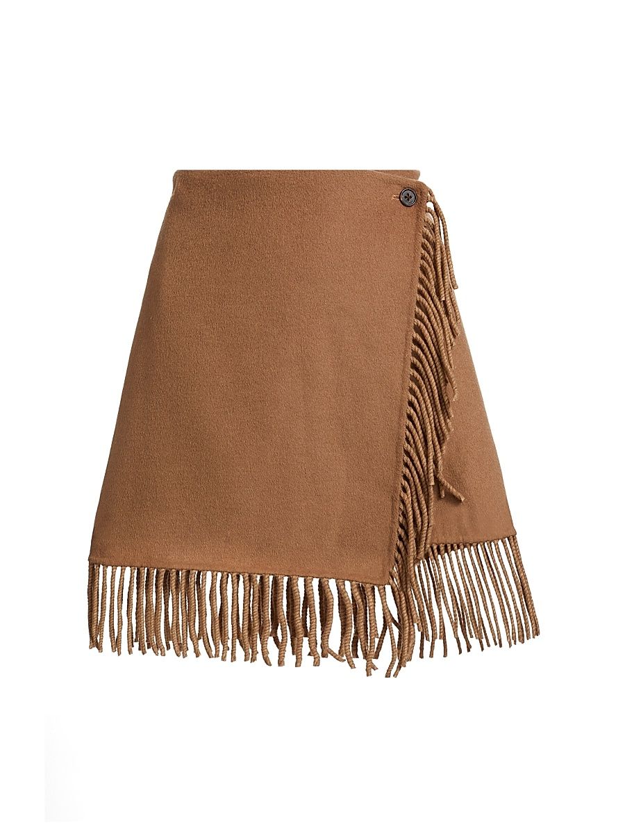 Women's Vista Fringed Wrap Miniskirt - Camel - Size Medium