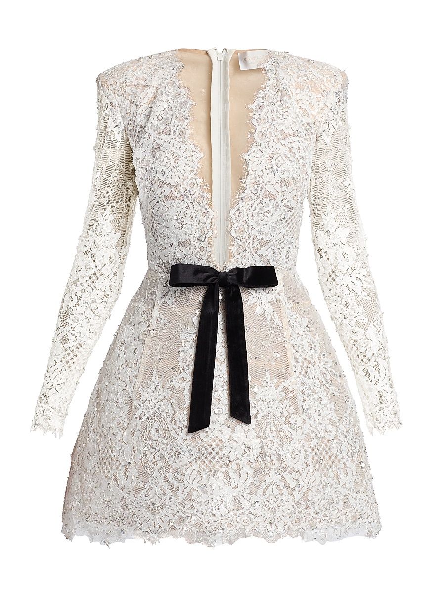 Women's Isa Embellished Lace Minidress - White Black - Size XL