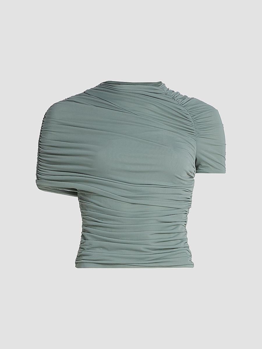 Ronny Kobo Women's Vega Ruched Jersey Top - Green - Size XL