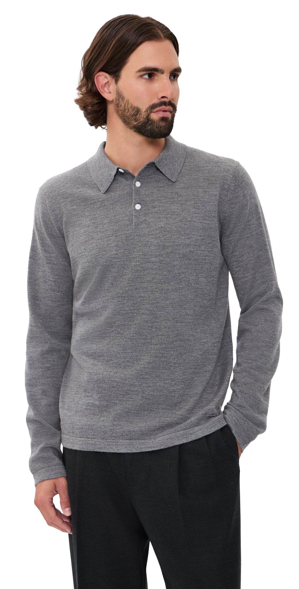 SIMKHAI Reynolds Polo Sweater Charcoal Melange L