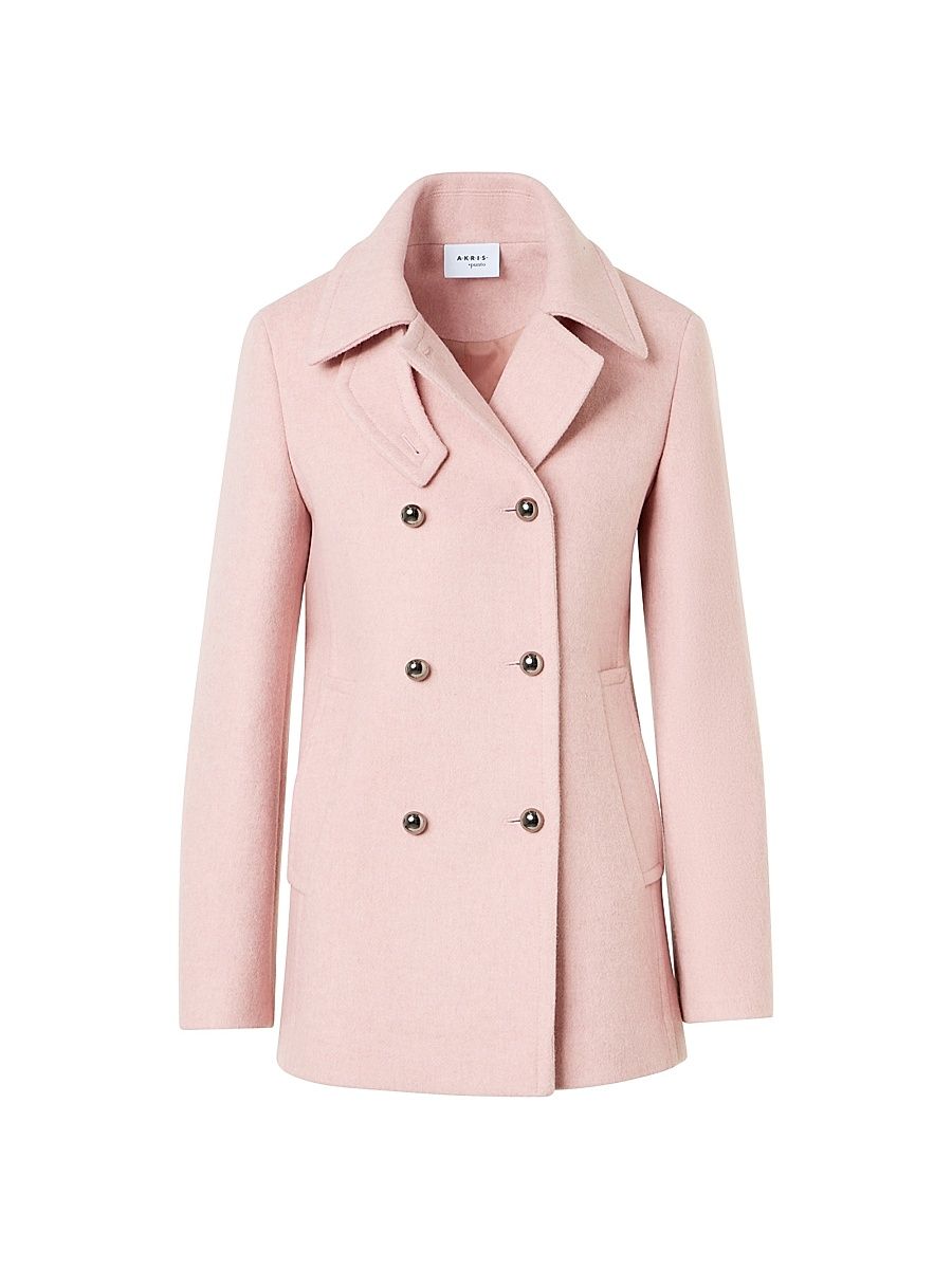 Women's Felted Wool-Nylon Double-Breasted Peacoat - Rose - Size 16