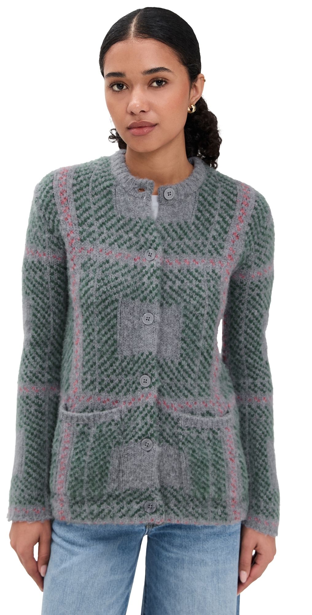 KULE The Egon Grey Plaid Sweater Grey Plaid L