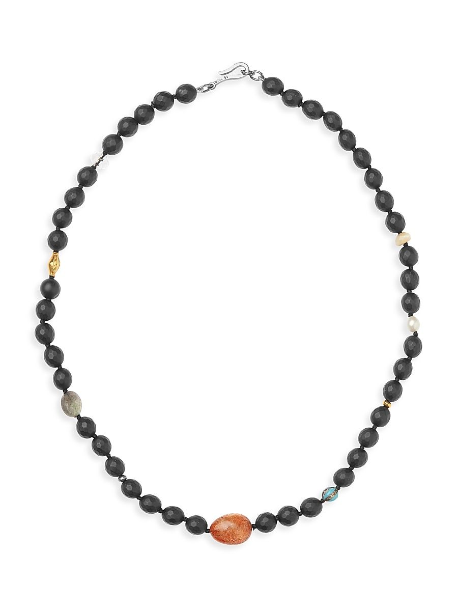 Women's Globetrotter 18K Yellow Gold, Sterling Silver & Multi-Gemstone Beaded Necklace - Black