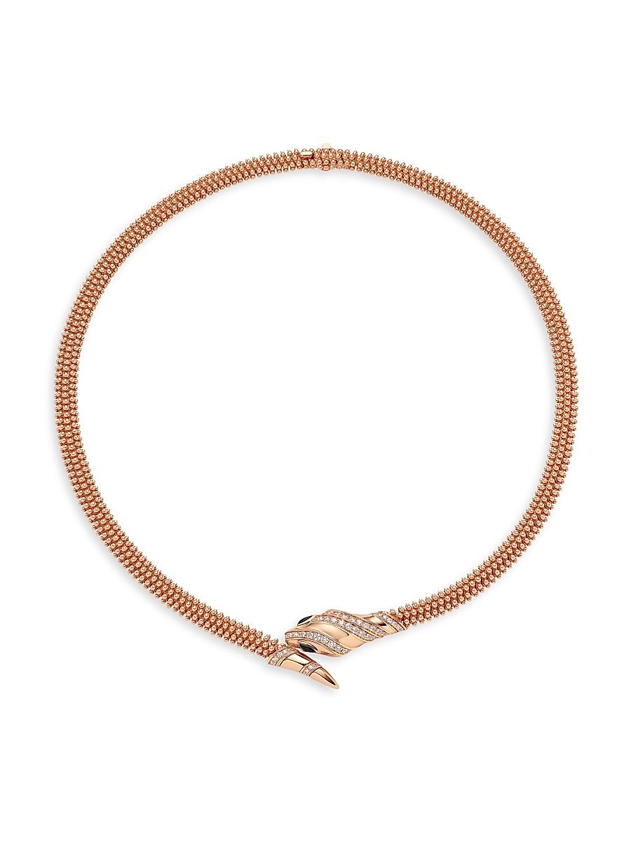 Women's Serpenti 18K Rose Gold, Onyx & 0.69 TCW Diamond Snake Collar Necklace - Pink Gold - Size 14