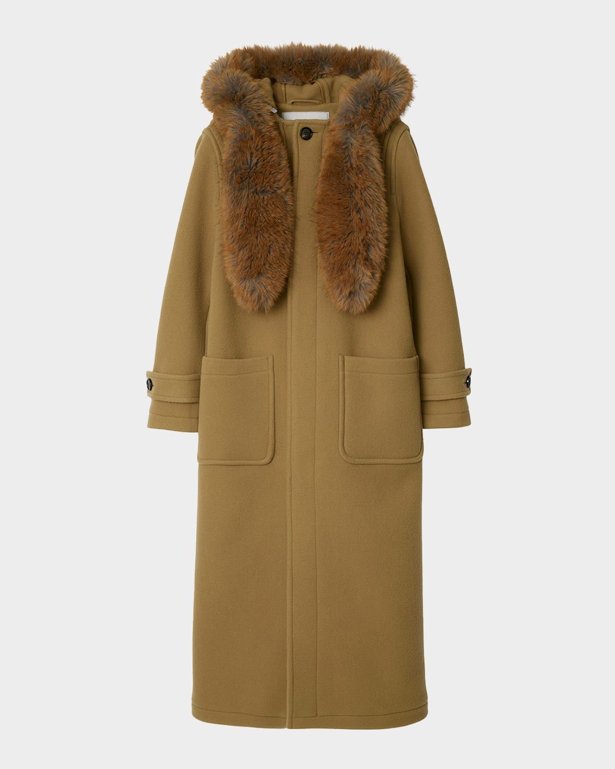 Oversized Duffle Coat With Faux-Fur Hood Trim