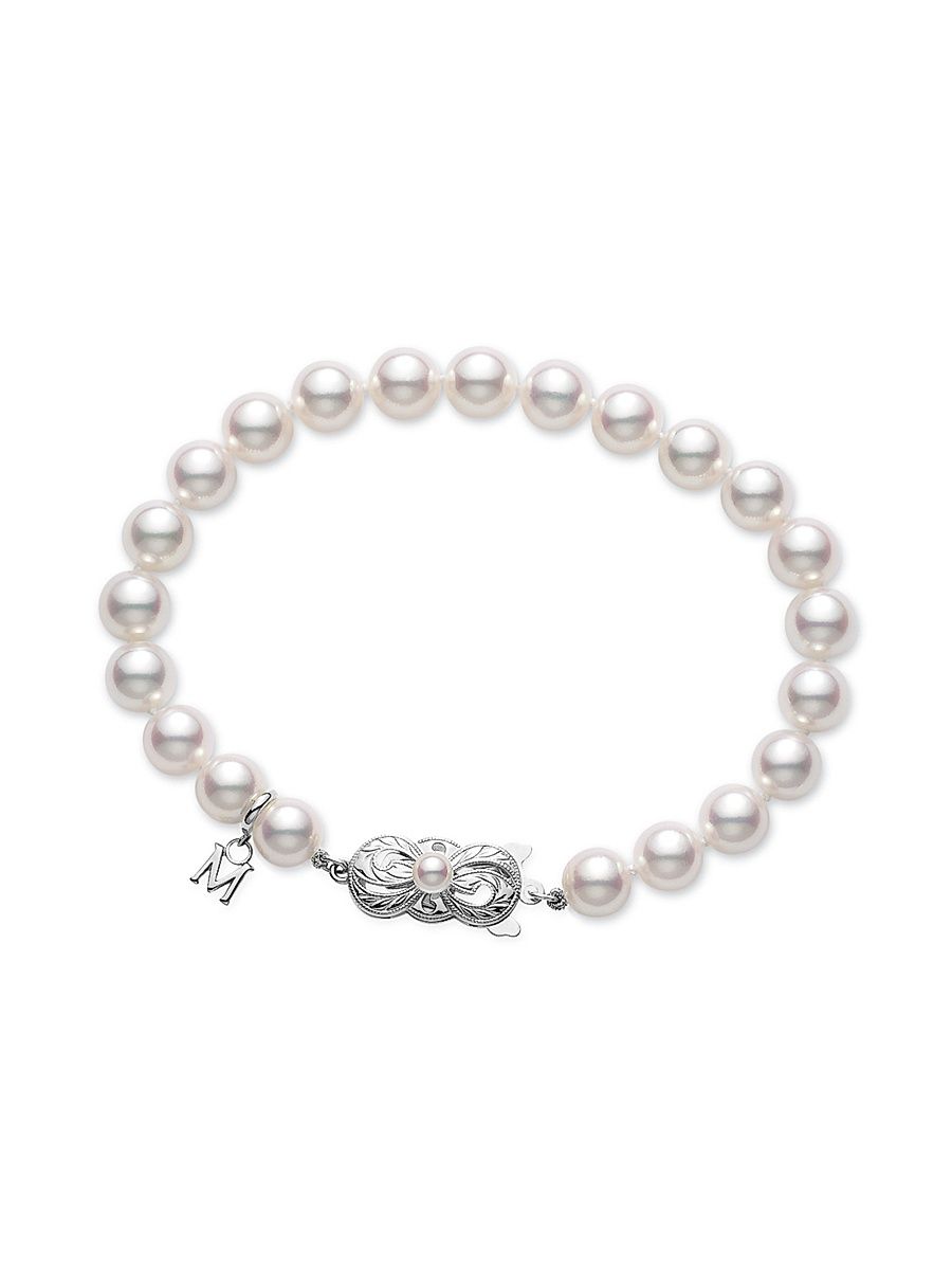 Women's 6.5MM-7MM White Cultured Akoya Pearl & 18K White Gold Strand Bracelet - White Gold