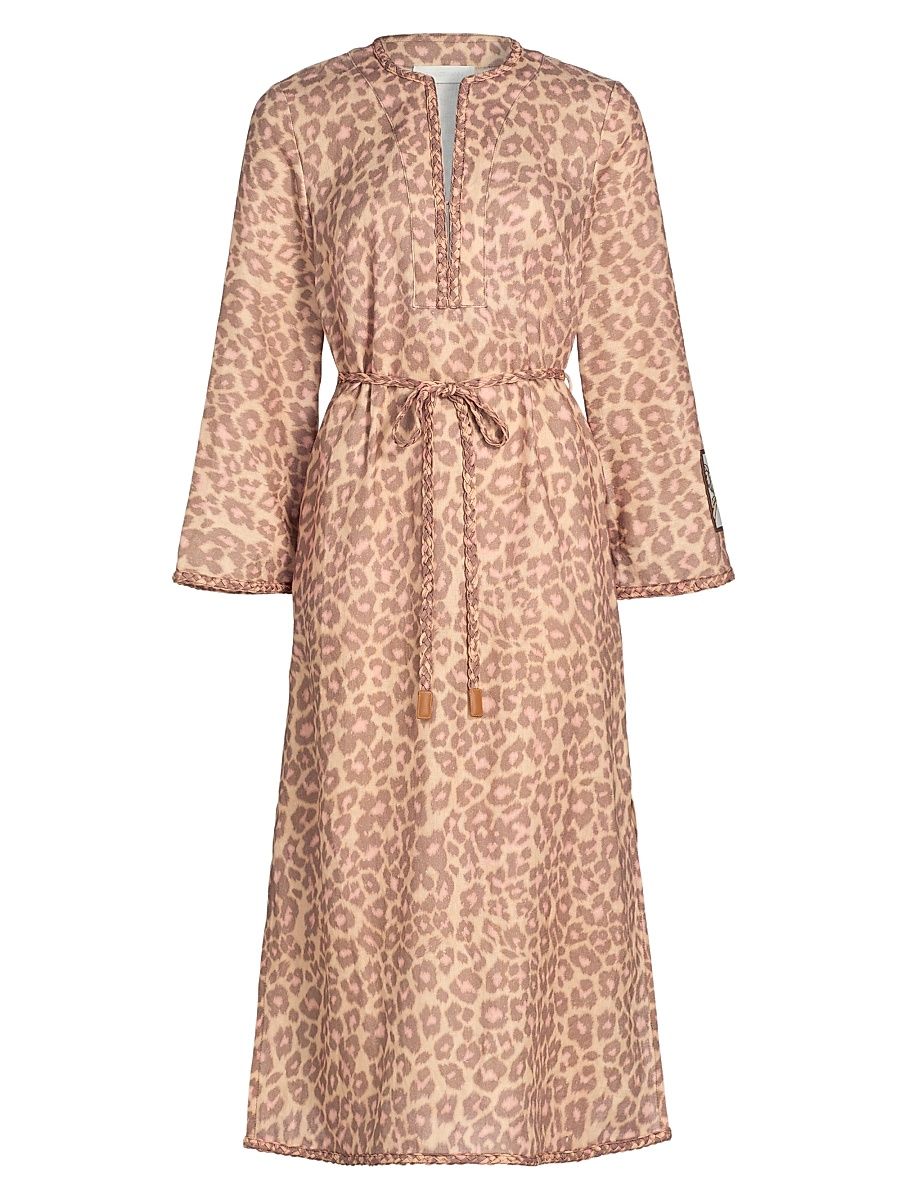 Women's Awaken Leopard-Print Linen Midi-Dress - Tan Leopard - Size 10