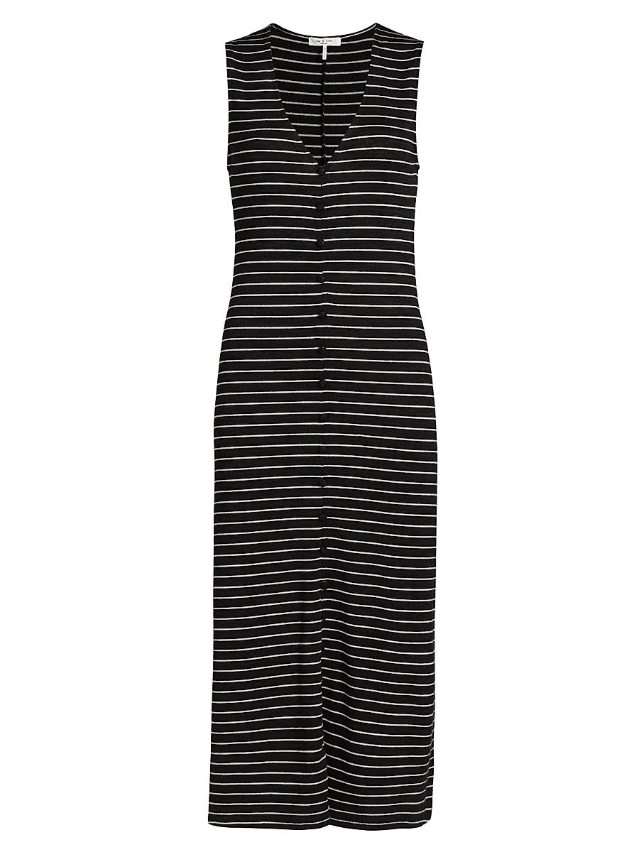 Women's The Knit Button-Front Striped Midi-Dress - Black Multi - Size Small