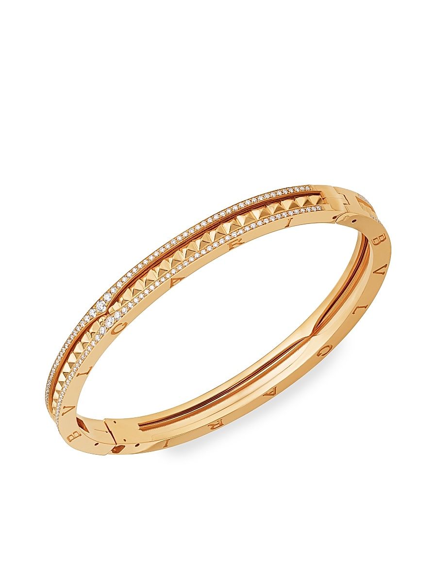 Women's B. zero1 Rock 18K Yellow Gold & Diamond Hinged Bangle Bracelet - Gold - Size Small