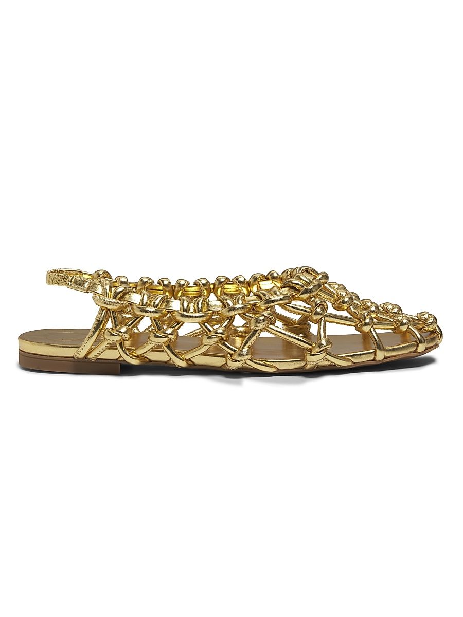 Women's Viviane Metallic Knot Woven Slingback Flat Sandals - Gold - Size 11