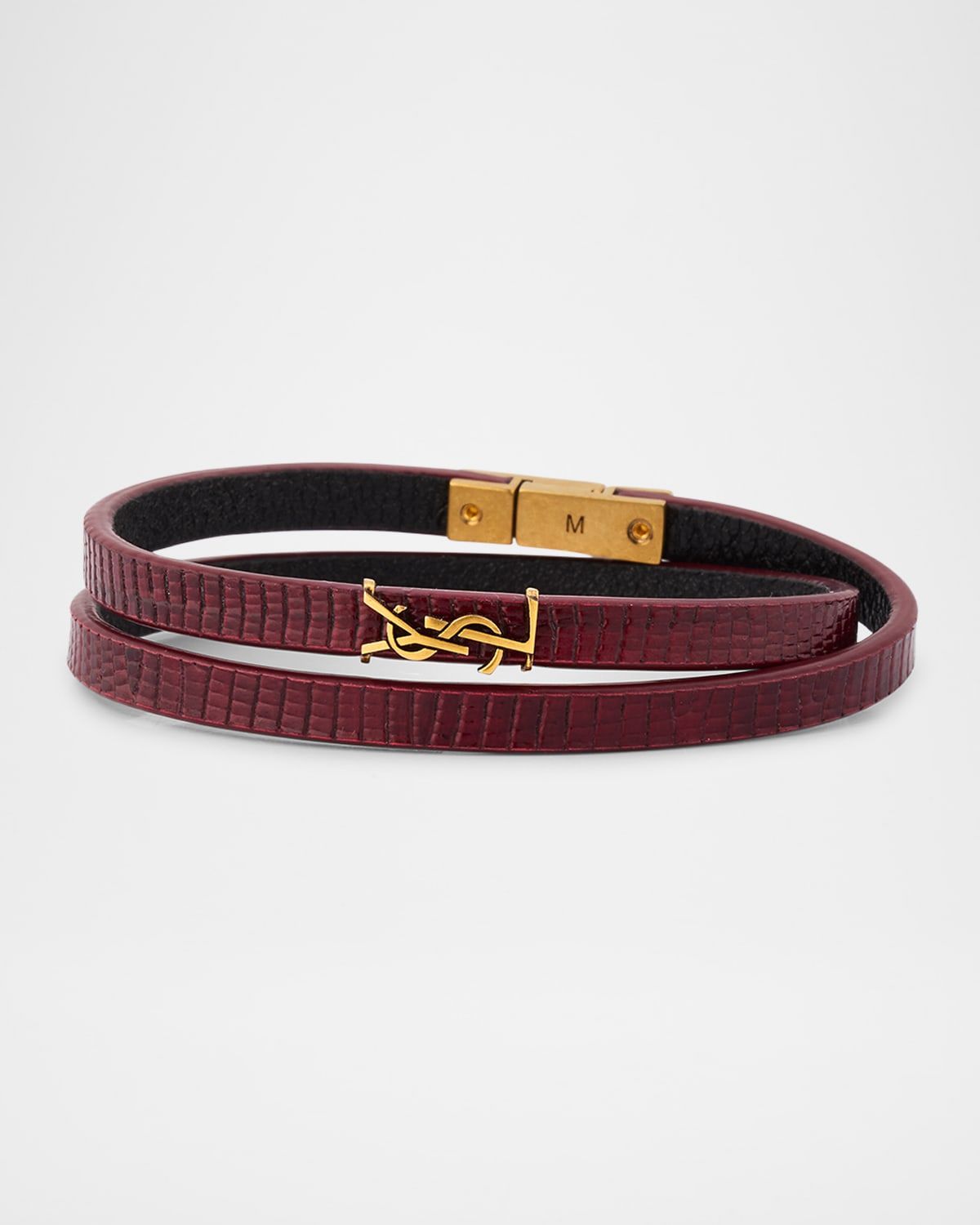 YSL Thin Double Wrap Leather Bracelet