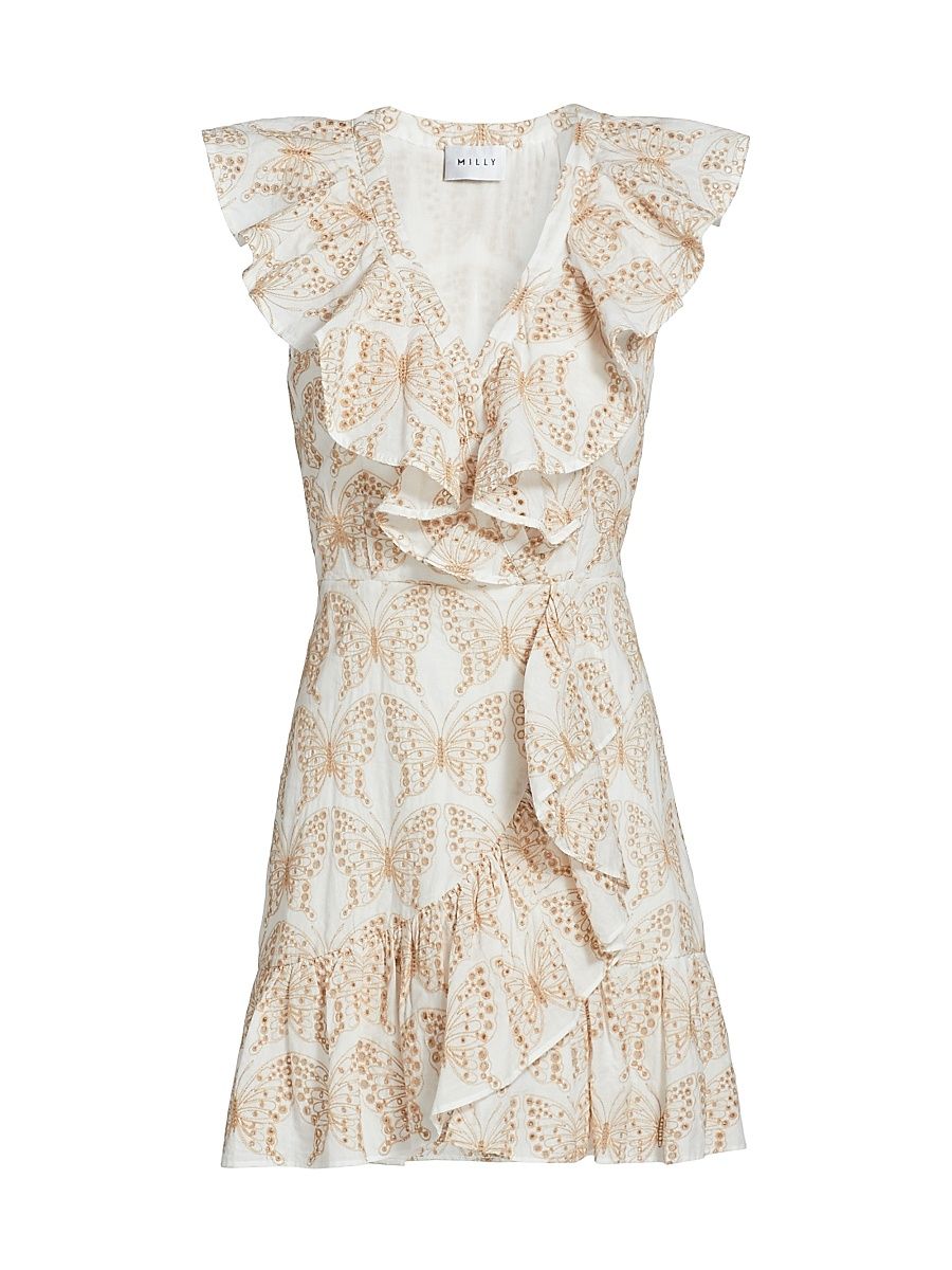 Women's Novi Butterfly Eyelet Minidress - White And Tan - Size 12