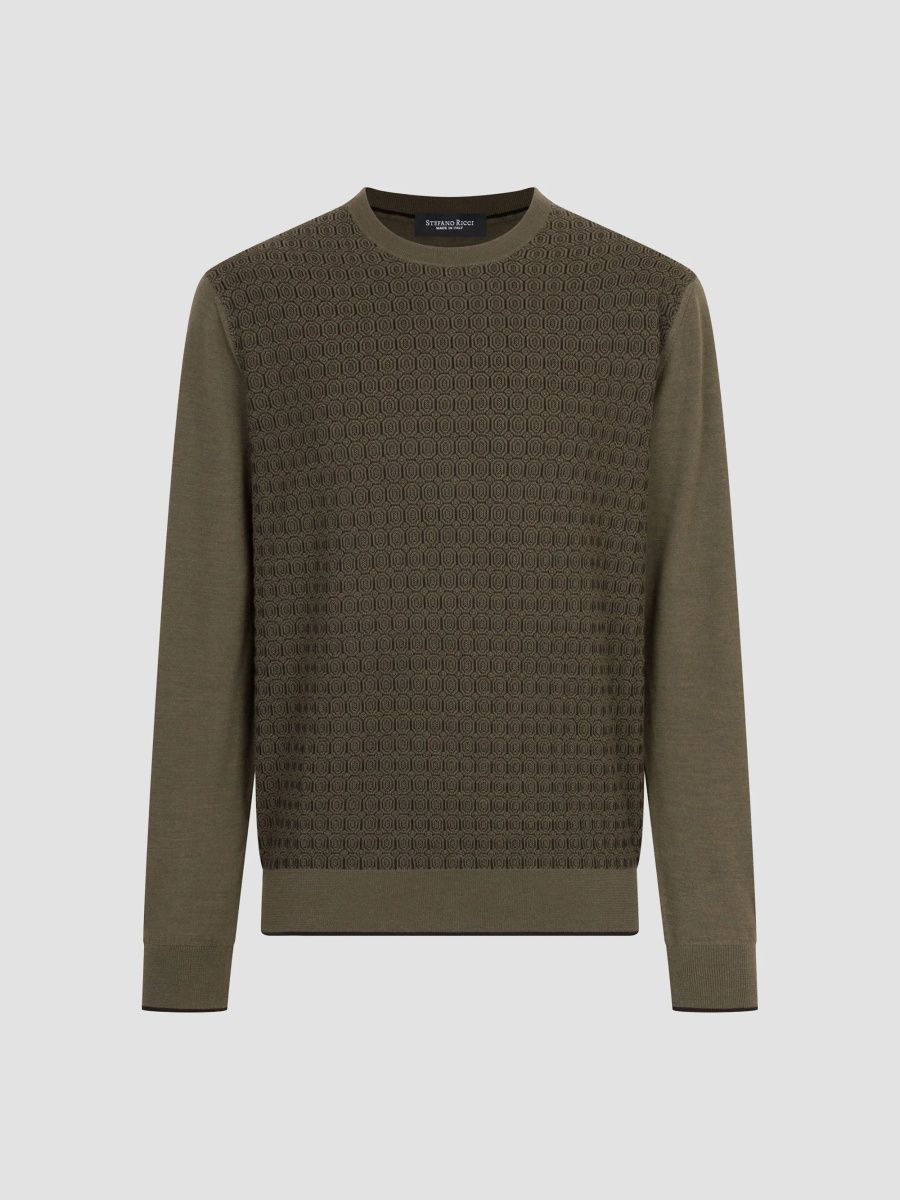 Stefano Ricci Men's Wool and Silk Blend Knit Crewneck Sweater - Green - Size 48