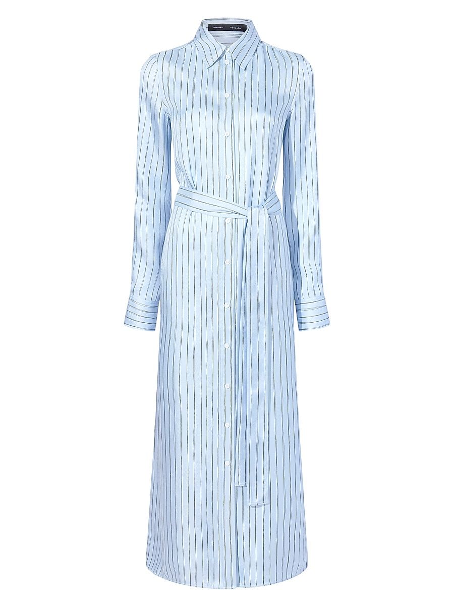Women's Hannah Stripe Silk Twill Shirtdress - Pale Blue Multi - Size 8