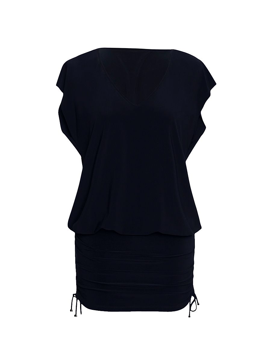 Women's Shirred Cover-Up Beach Dress - Black - Size Small