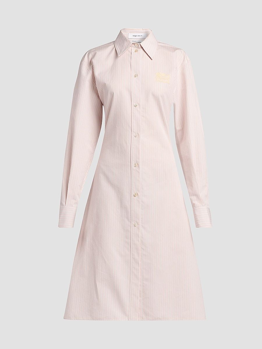 Women's Stripe Cotton-Silk Lace-Up Shirtdress - Ivory Pink - Size 2