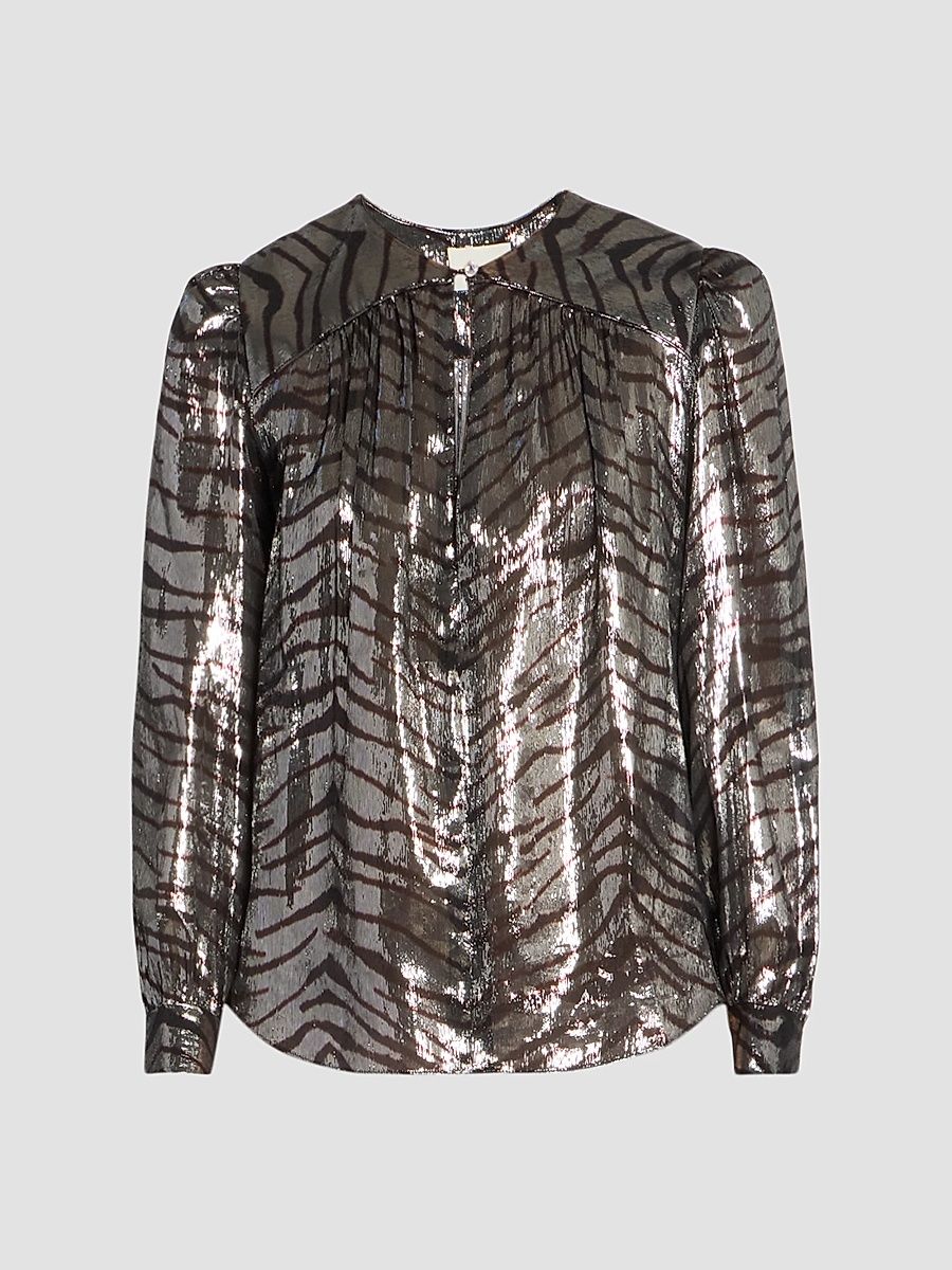 Isabel Marant Women's Farali Metallic Silk Printed Blouse - Black Silver - Size 4