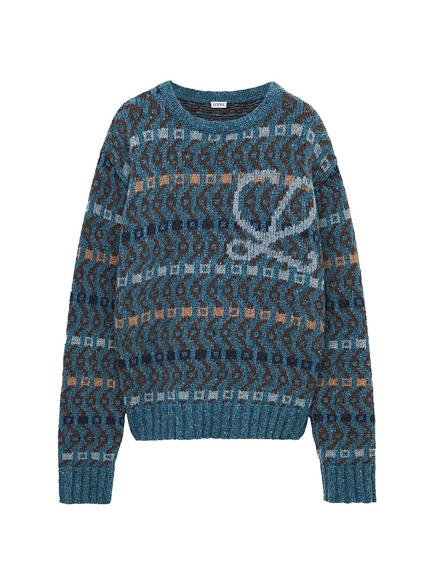 Men's L Intarsia-Knit Crewneck Sweater - Blue Multicolor - Size XXL