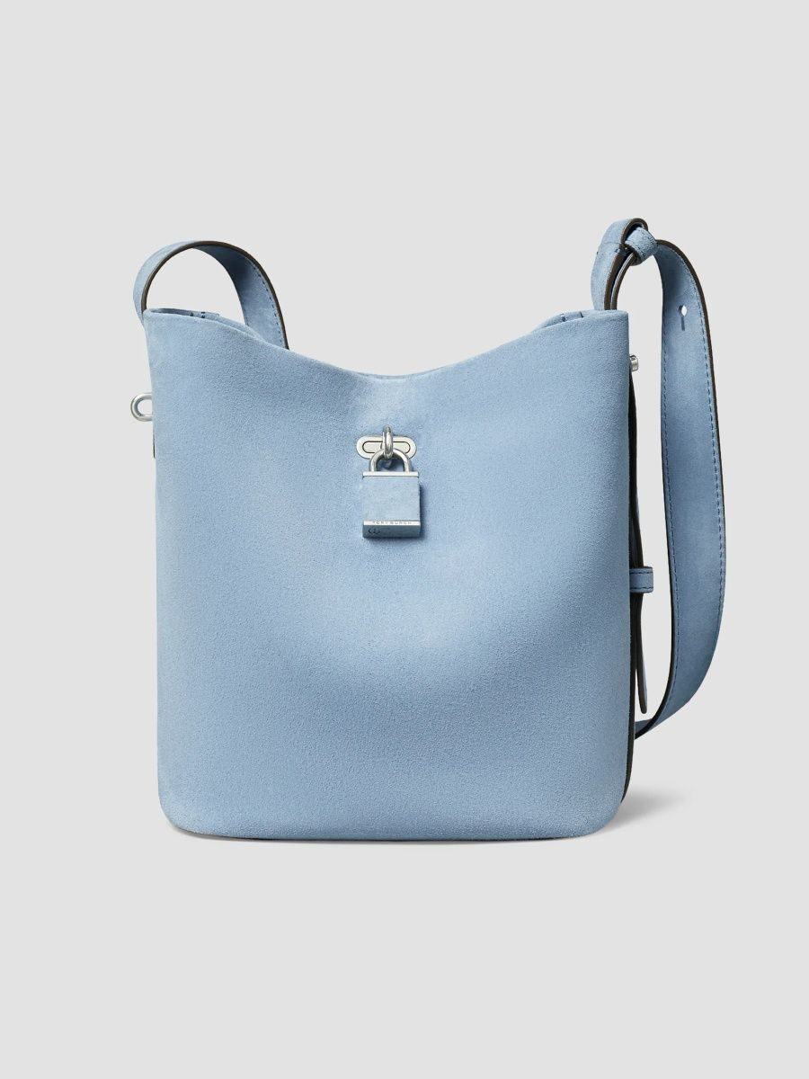 Tory Burch Women's Lock Medium Suede Slim Bucket Bag - Steel Blue