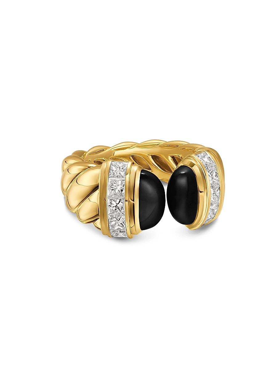 Women's Sculpted Cable Open Cocktail Ring in 18K Yellow Gold - Black Onyx - Size 8