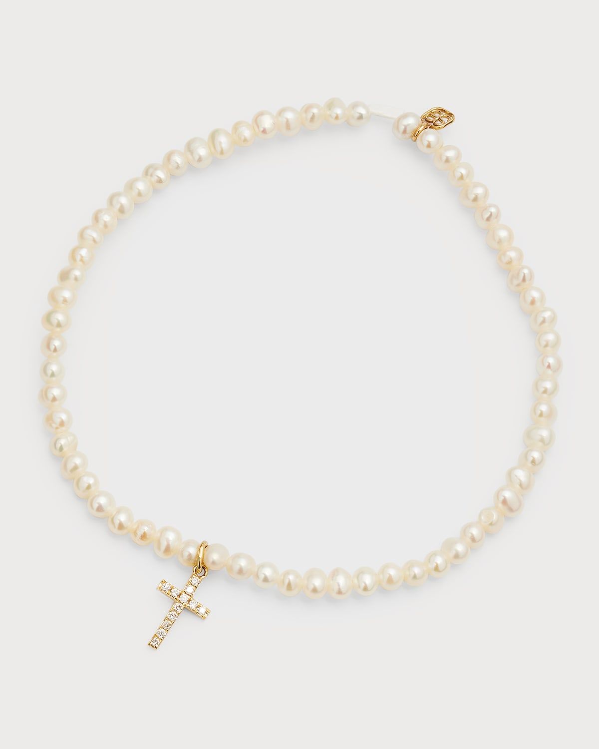 14k Diamond Cross & Pearl Bracelet
