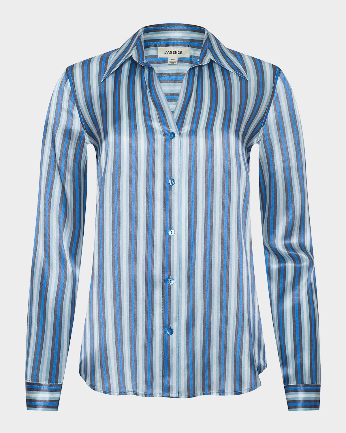 Tyler Striped Silk Button-Front Blouse