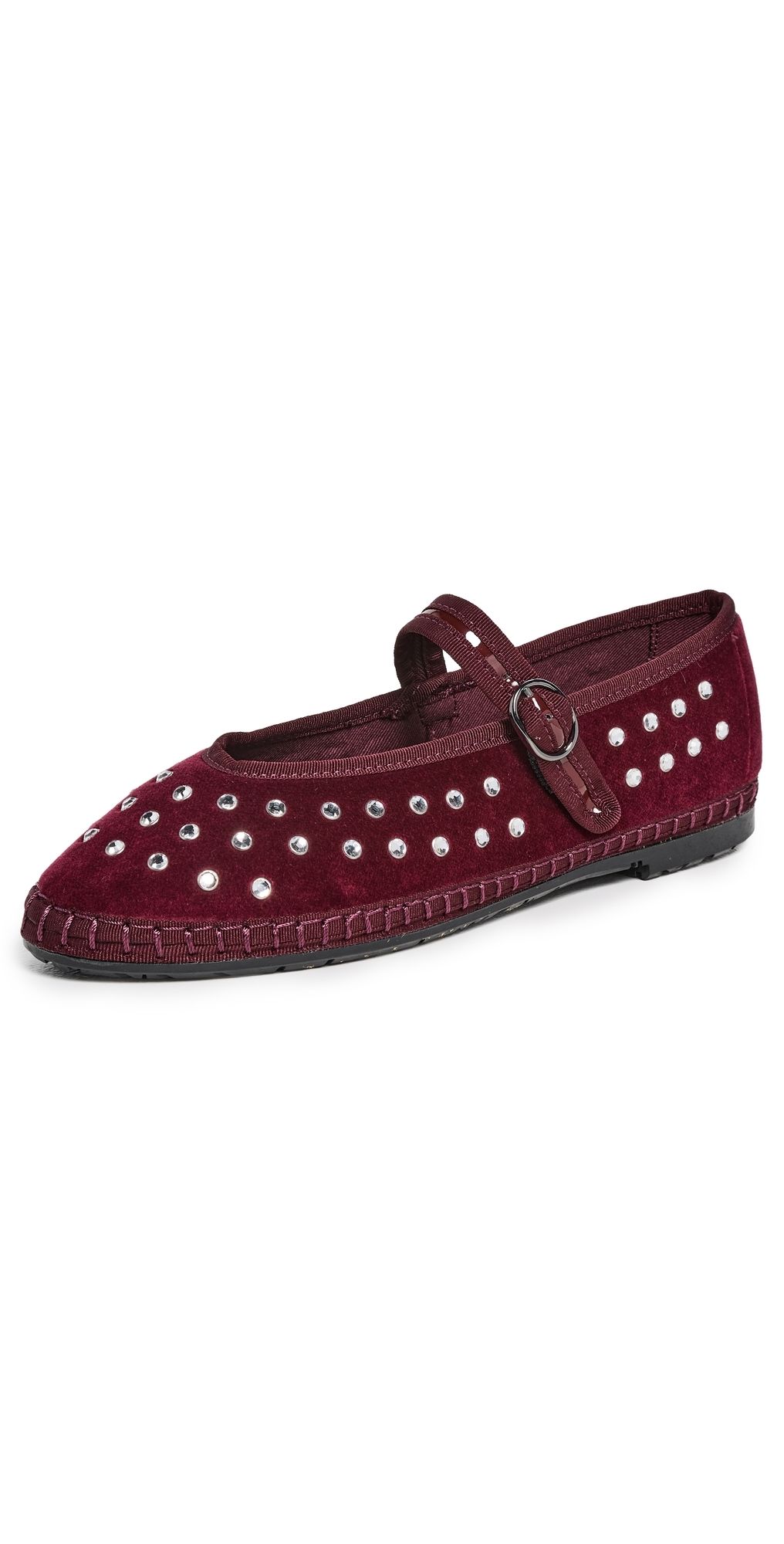 Flabelus Mae Velvet Mary Jane Flats Burgundy 36