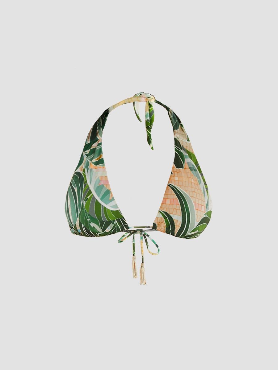 Farm Rio Women's Palm Print Elongaited Bikini Top - Multicolor - Size XS
