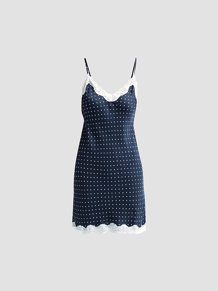 Women's Annabelle Satin & Lace Mini Slip Nightgown - Deep Navy - Size XL