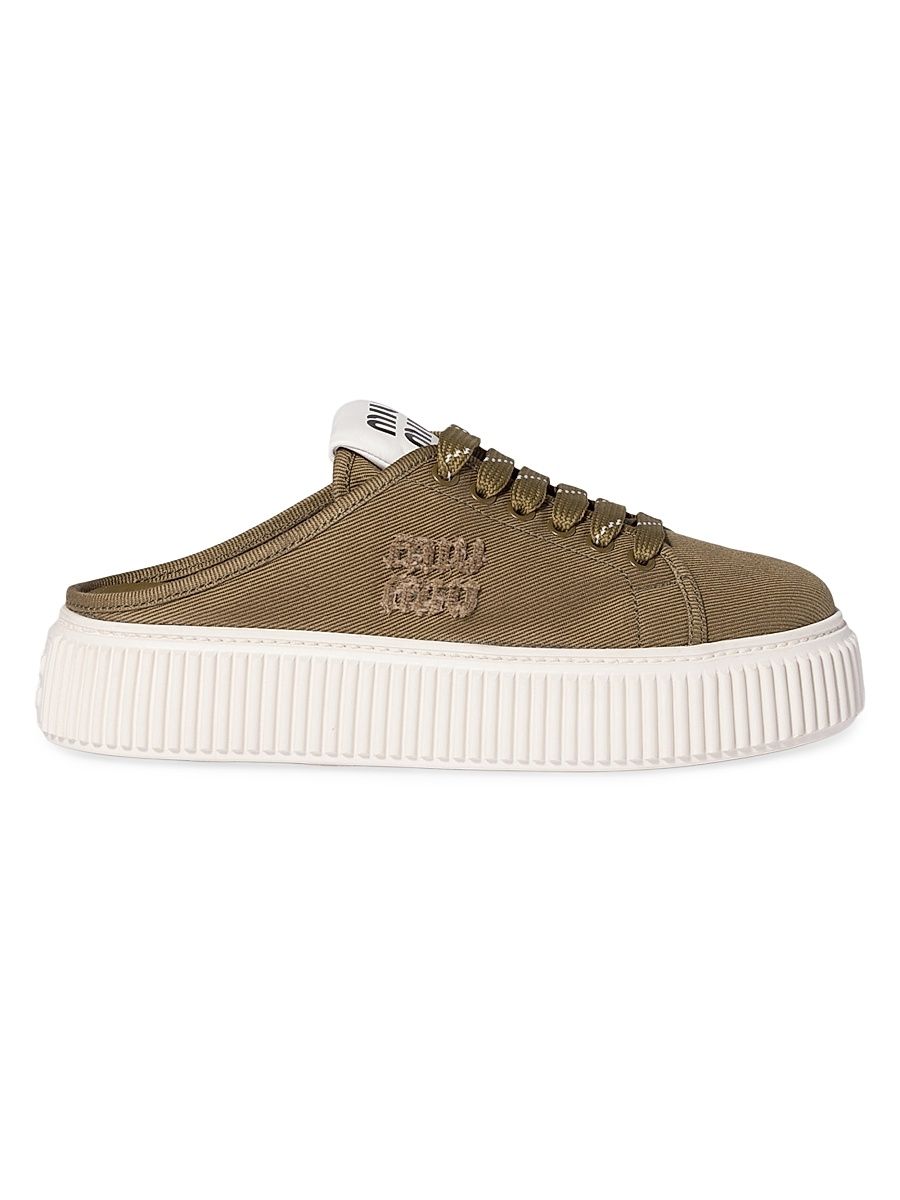 Women's Denim Sneaker Mules - Green - Size 8