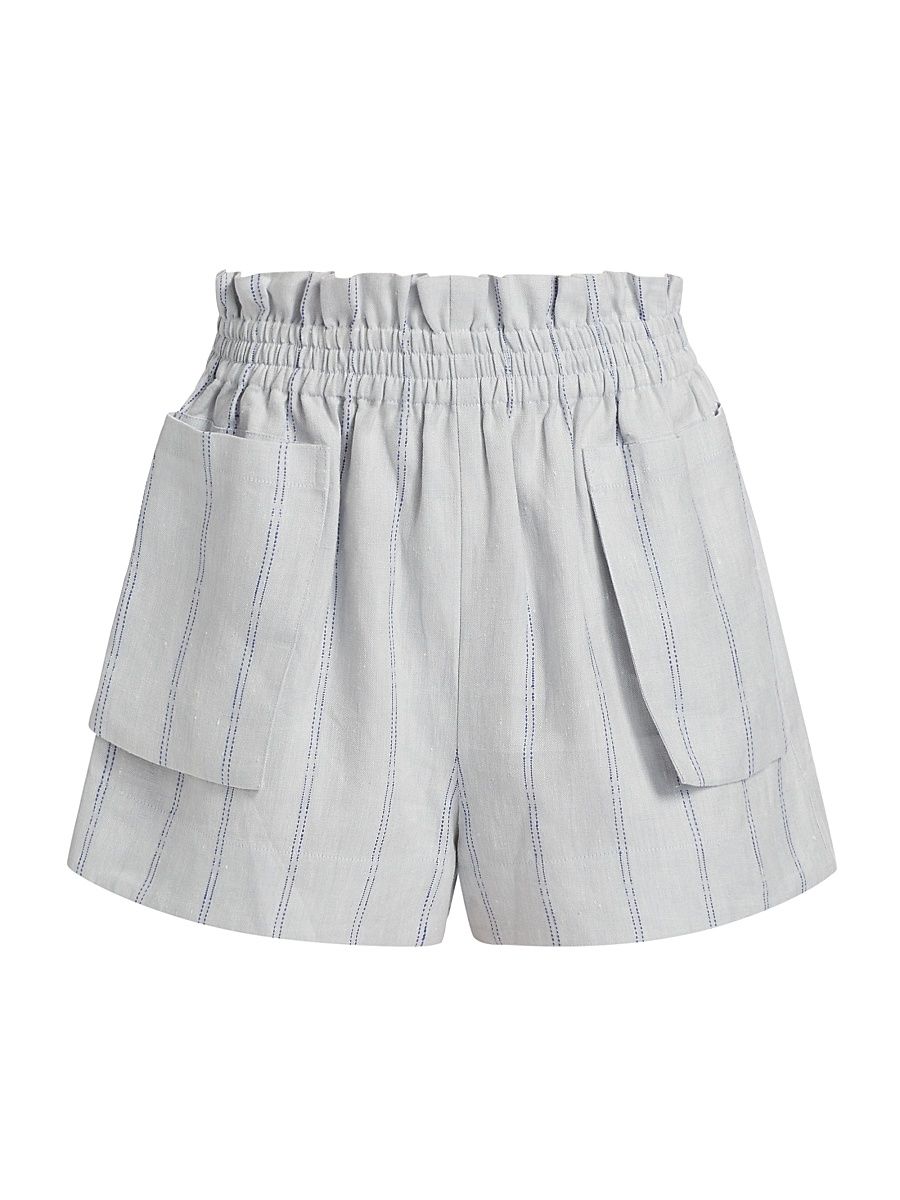 Women's Mira Striped Linen Shorts - Blue Stripe - Size Medium