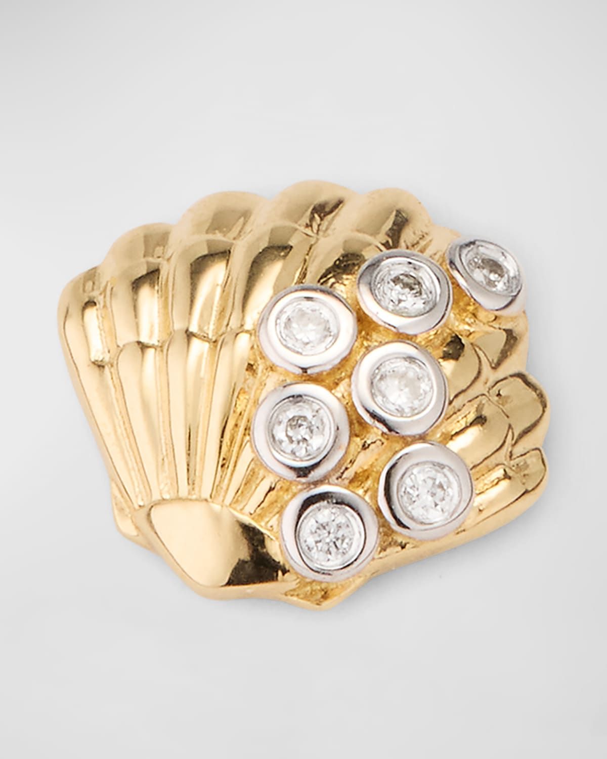 Clam Shell 14K Gold Diamond Stud Earring, Single