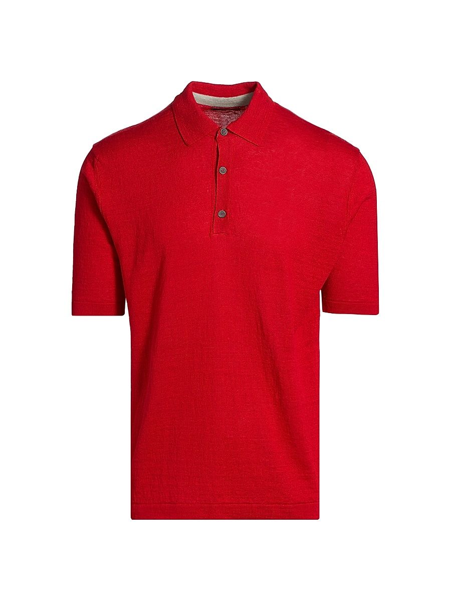 Men's Solid Linen Polo Shirt - Red - Size XXL