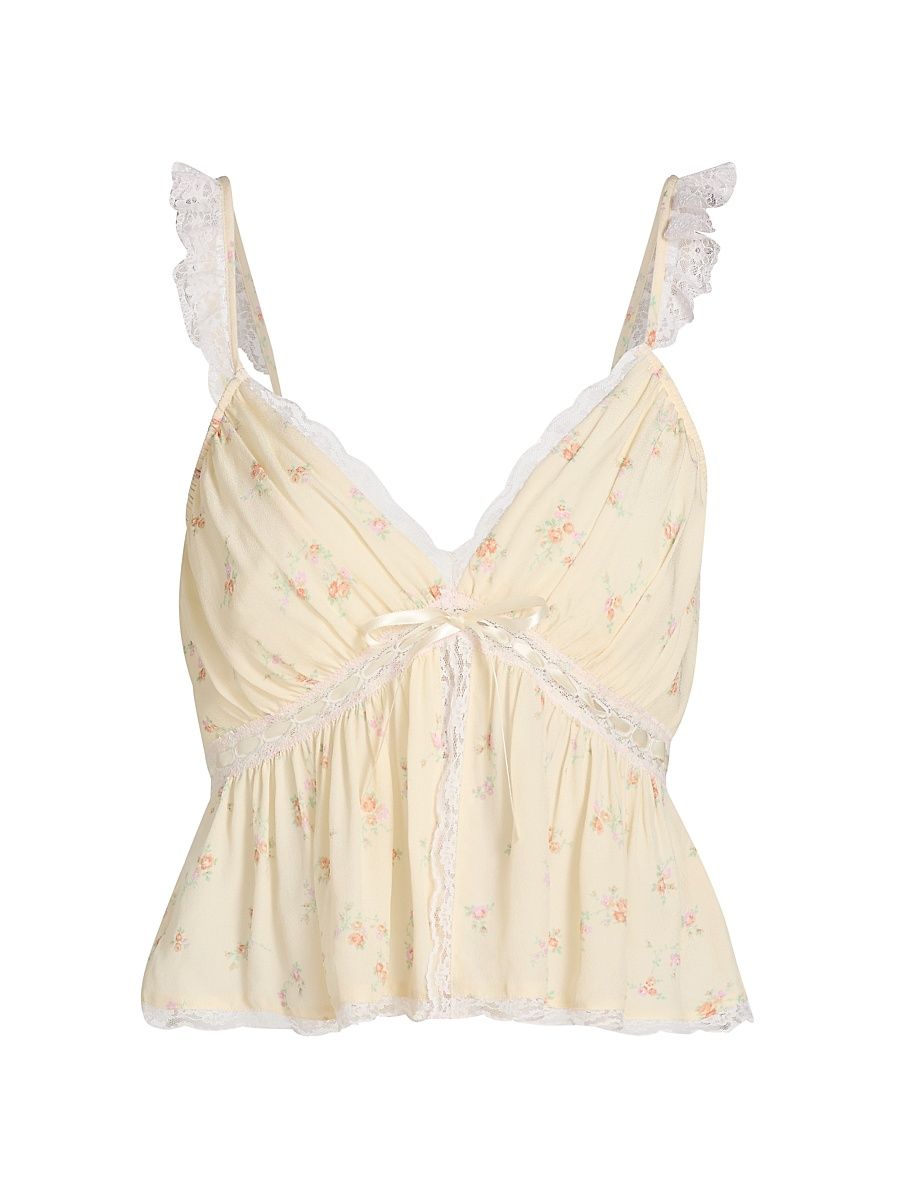 Women's Nicoleta Floral Laced Top - Lemon Haze - Size XL