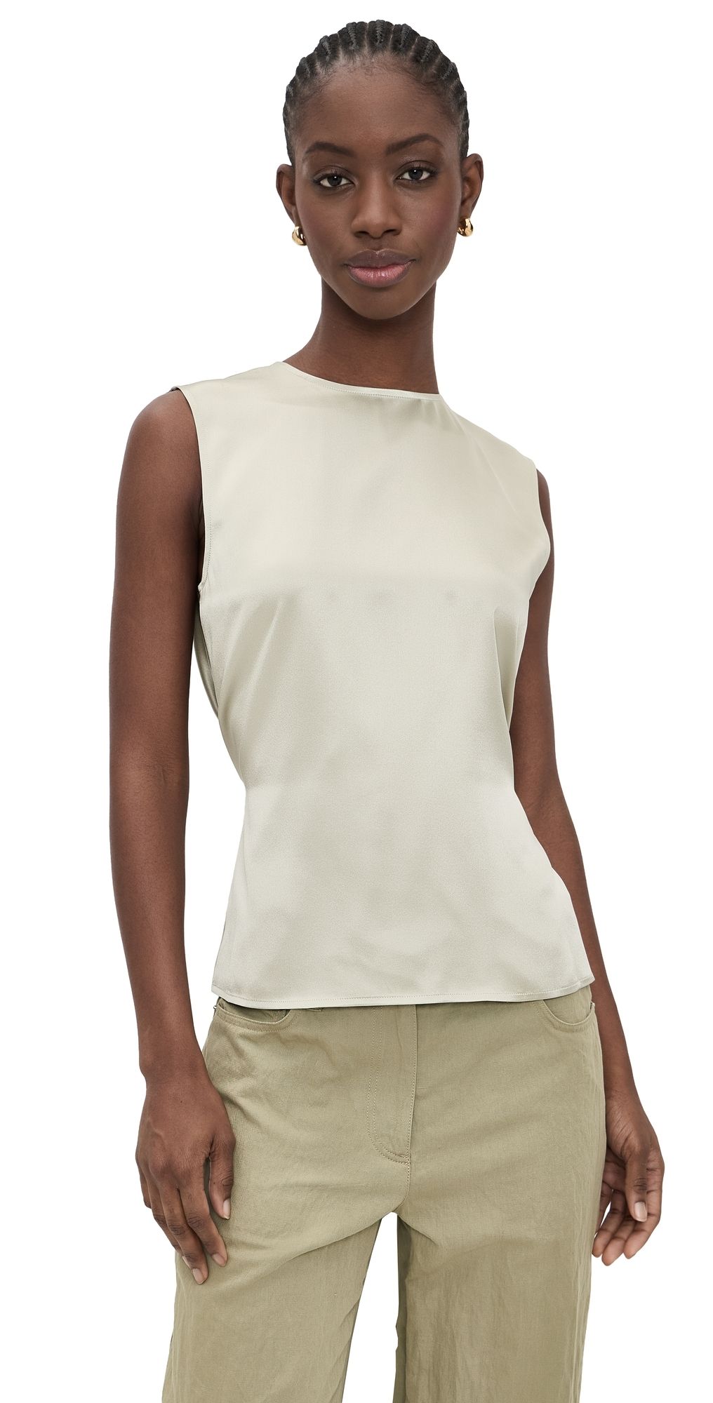 Helmut Lang Silk Scarf Draped Top Green Tea L/XL