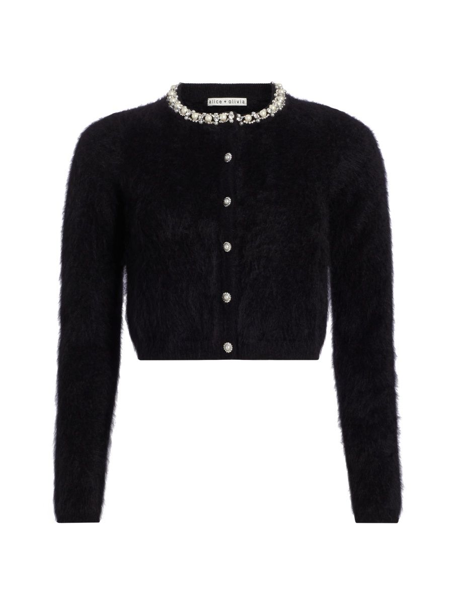 ALICE + OLIVIA Women's Greyson Embellished Cashmere Crop Cardigan - Black - Size XS