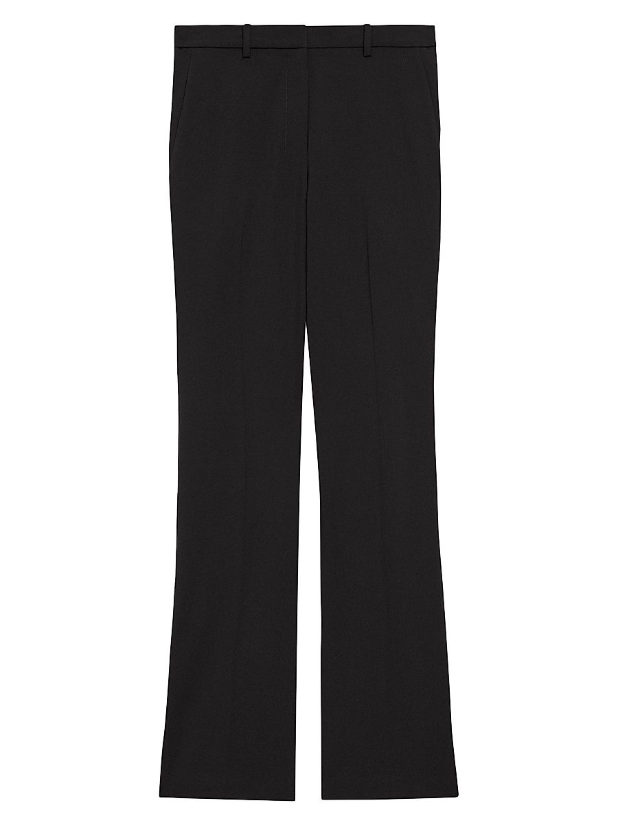 Women's Stretch Wool Straight Full-Length Trousers - Black - Size 16
