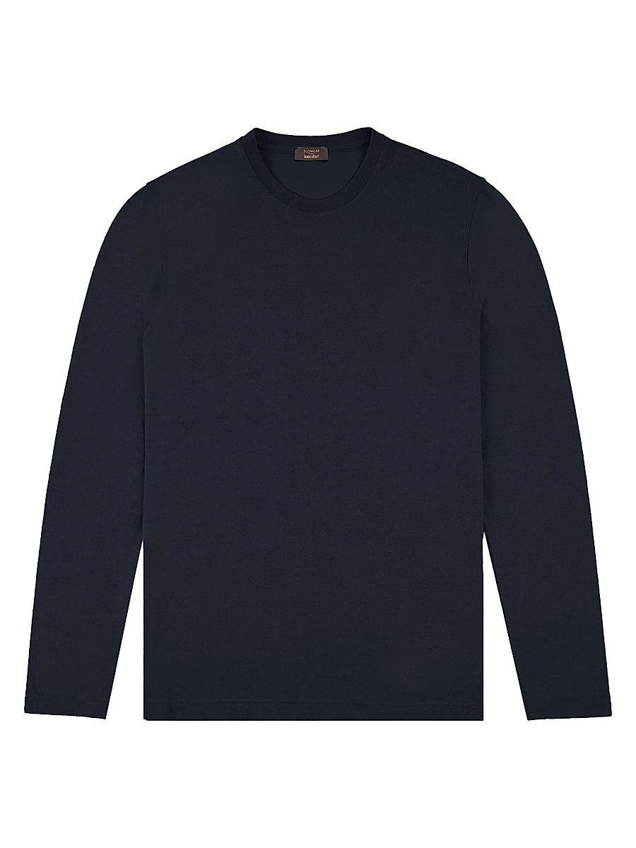 Men's Ice Long-Sleeve Cotton Crewneck T-Shirt - Dark Blue - Size 48