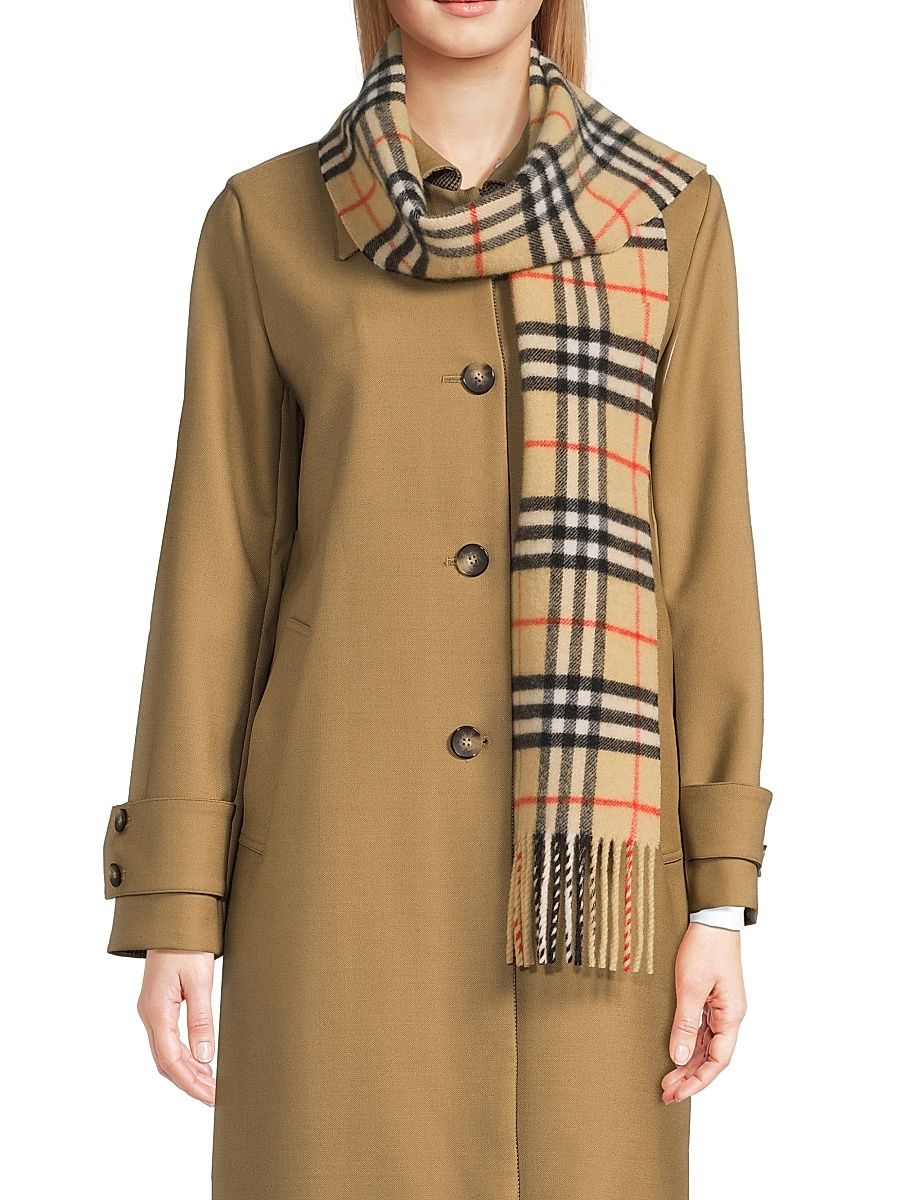 Women's Check Cashmere Scarf - Sand