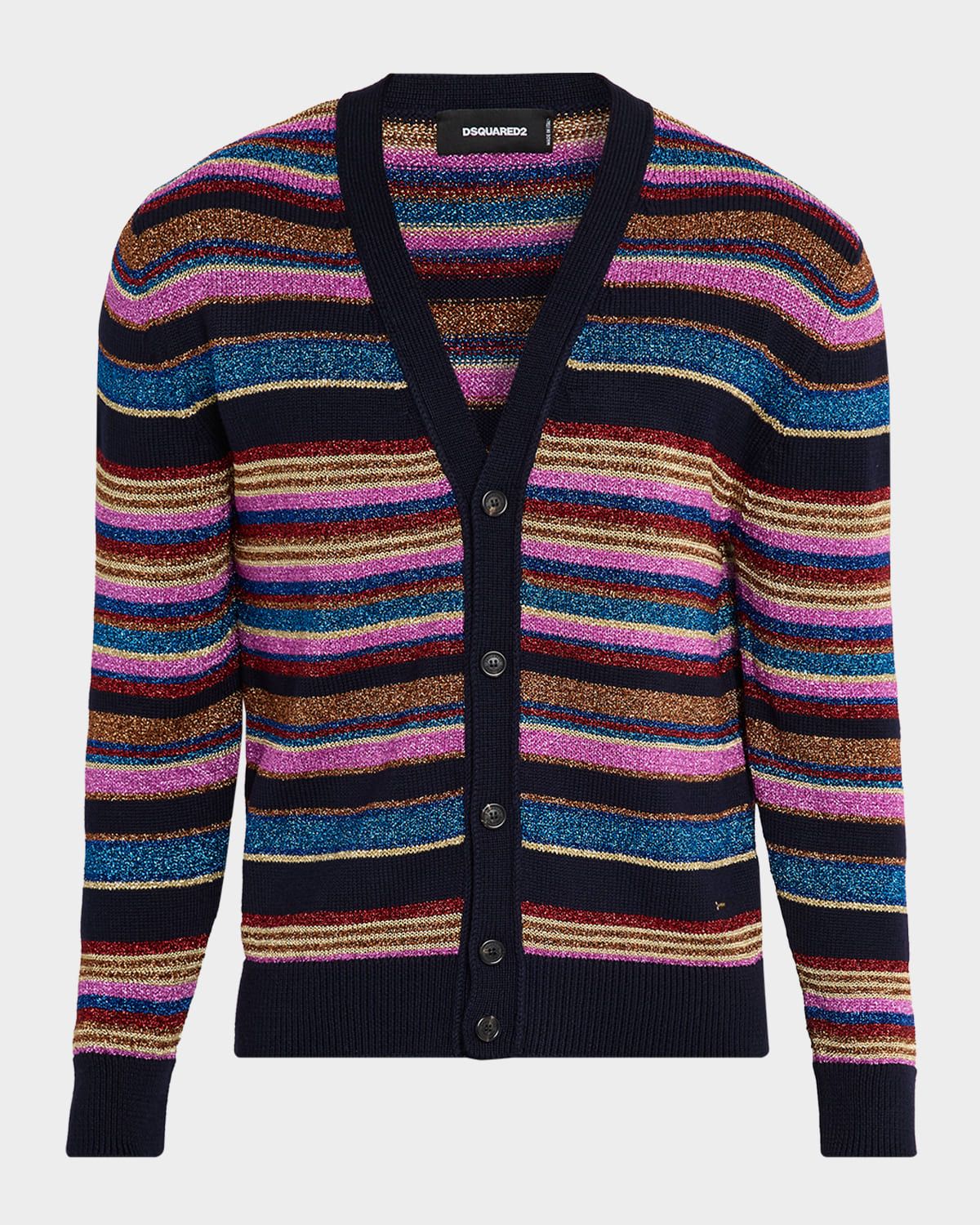 Men & apos;s Metallic Striped V-Neck Cardigan