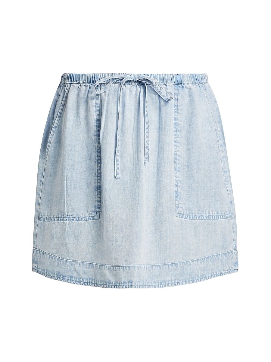 Women's Denim Drawstring Miniskirt - Bleached Indigo - Size XS